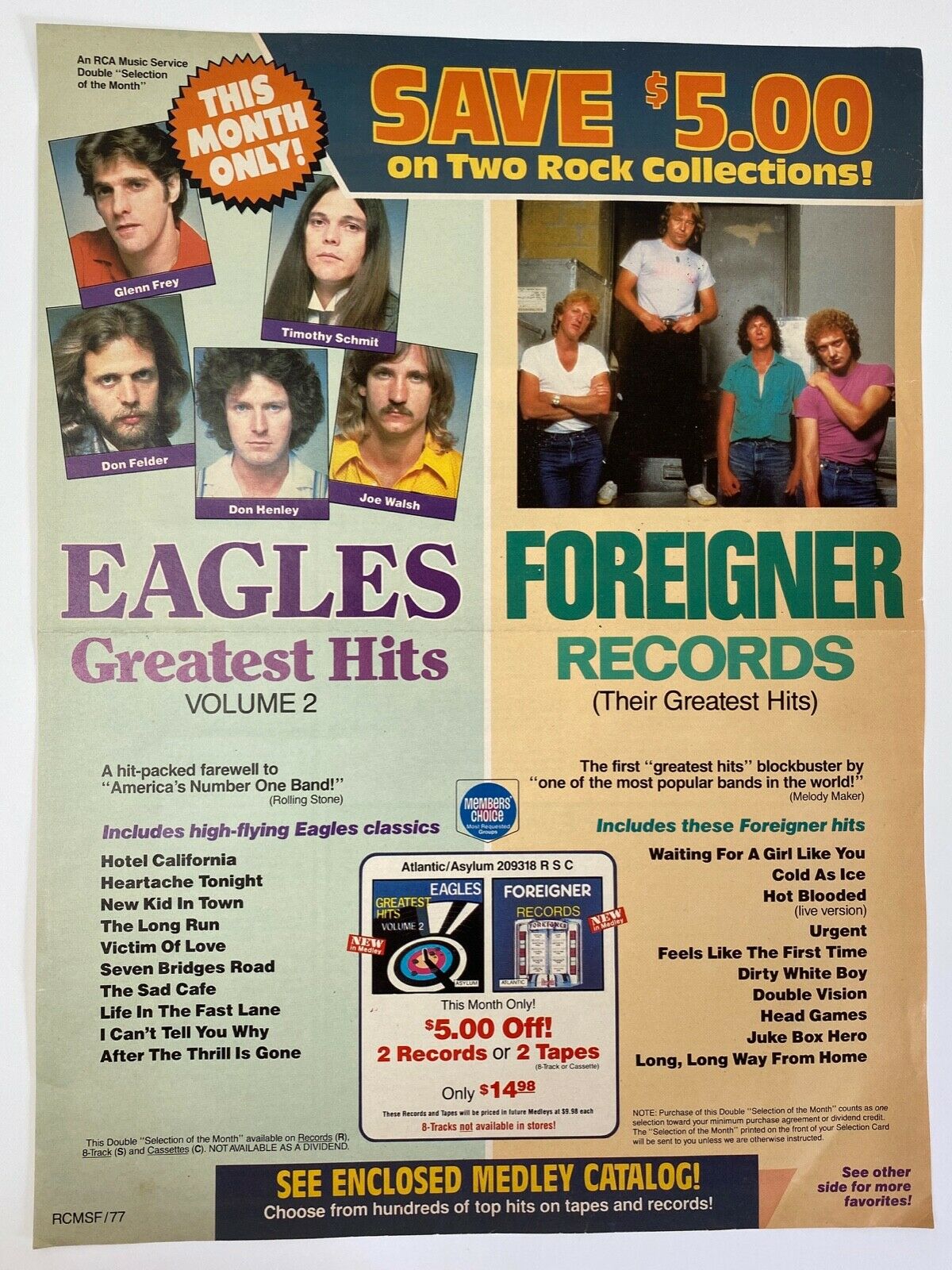 Eagles Their Greatest Hits Foreigner Rca Original Promo Poster Ad