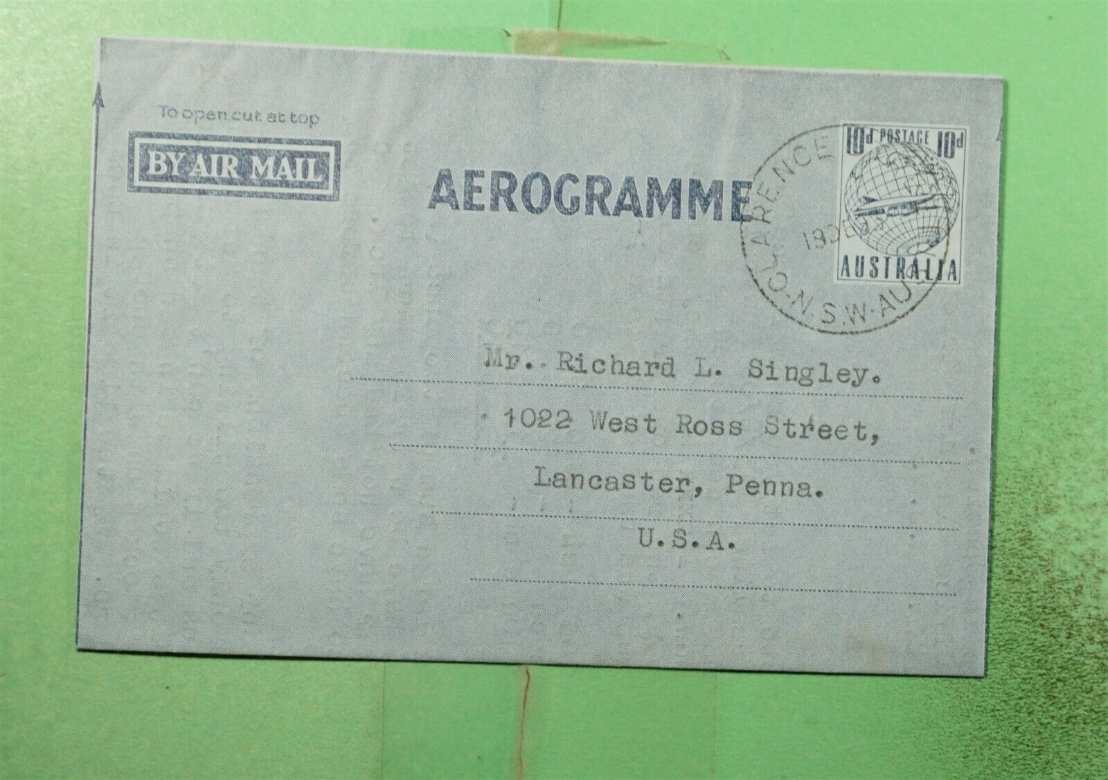 Dr Who 1953 Australia Clarence Street Aerogramme To Usa  G36718