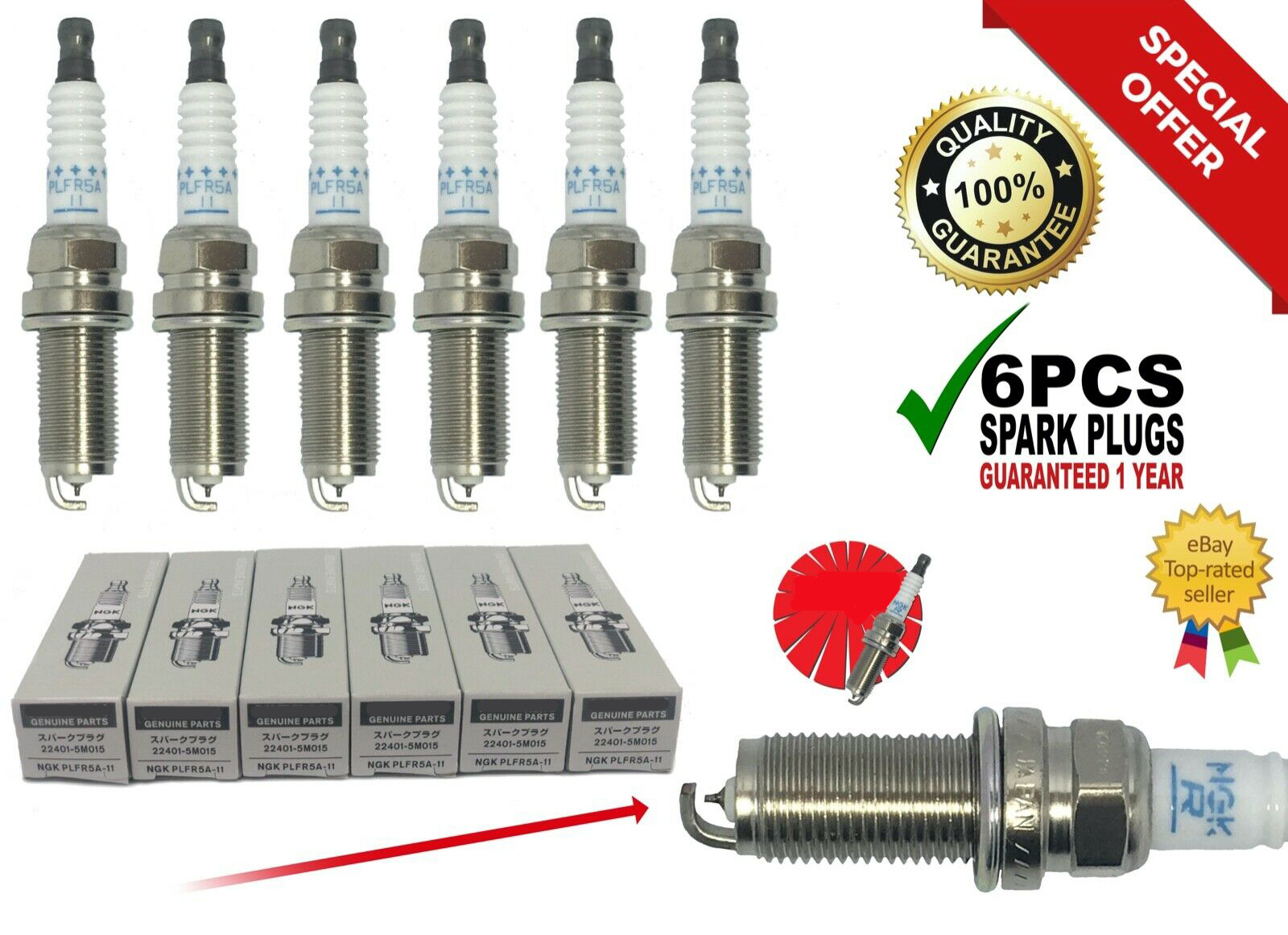 6pcs Laser Iridium Spark Plug Plfr5a11 22401-5m015 For Vq35 Vq40 3.5l 4.0 Ngk🔥