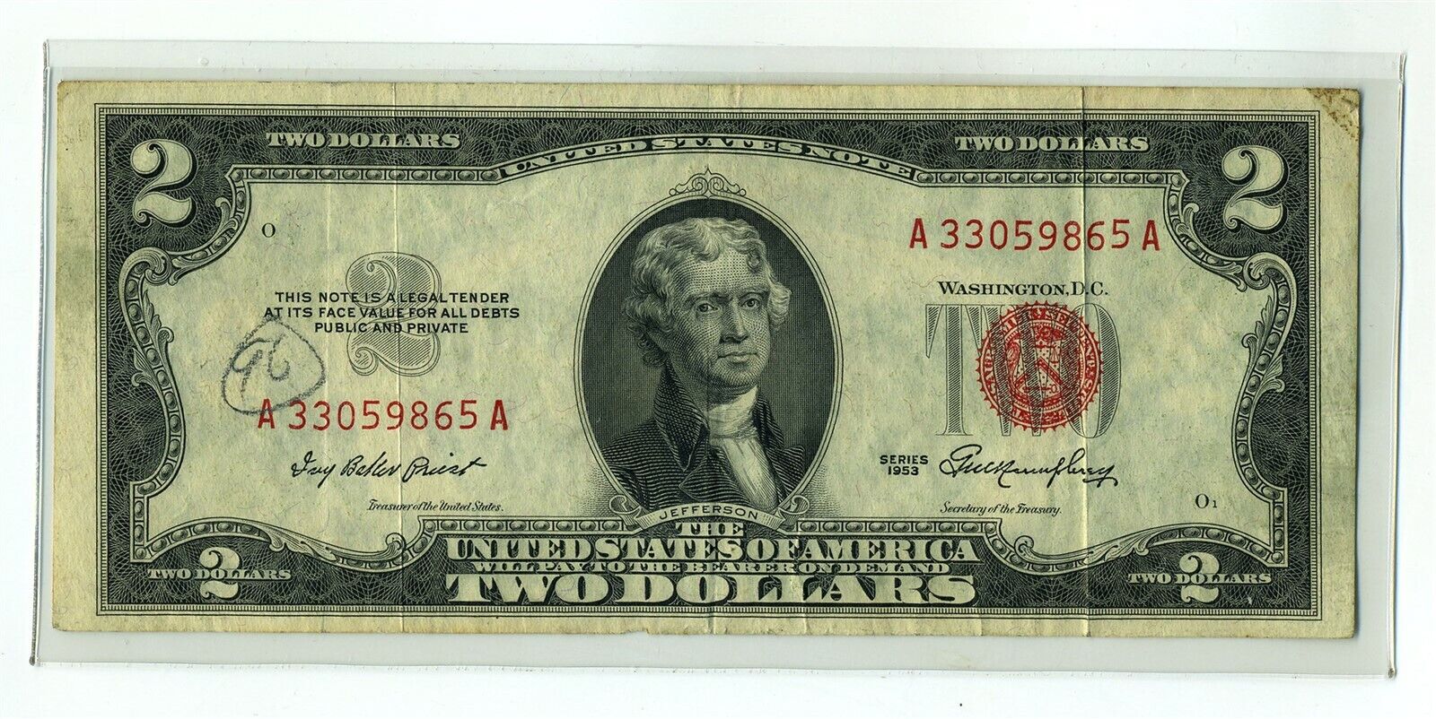 Fr. 1509 1953 $2 Legal Tender Note Red Seal